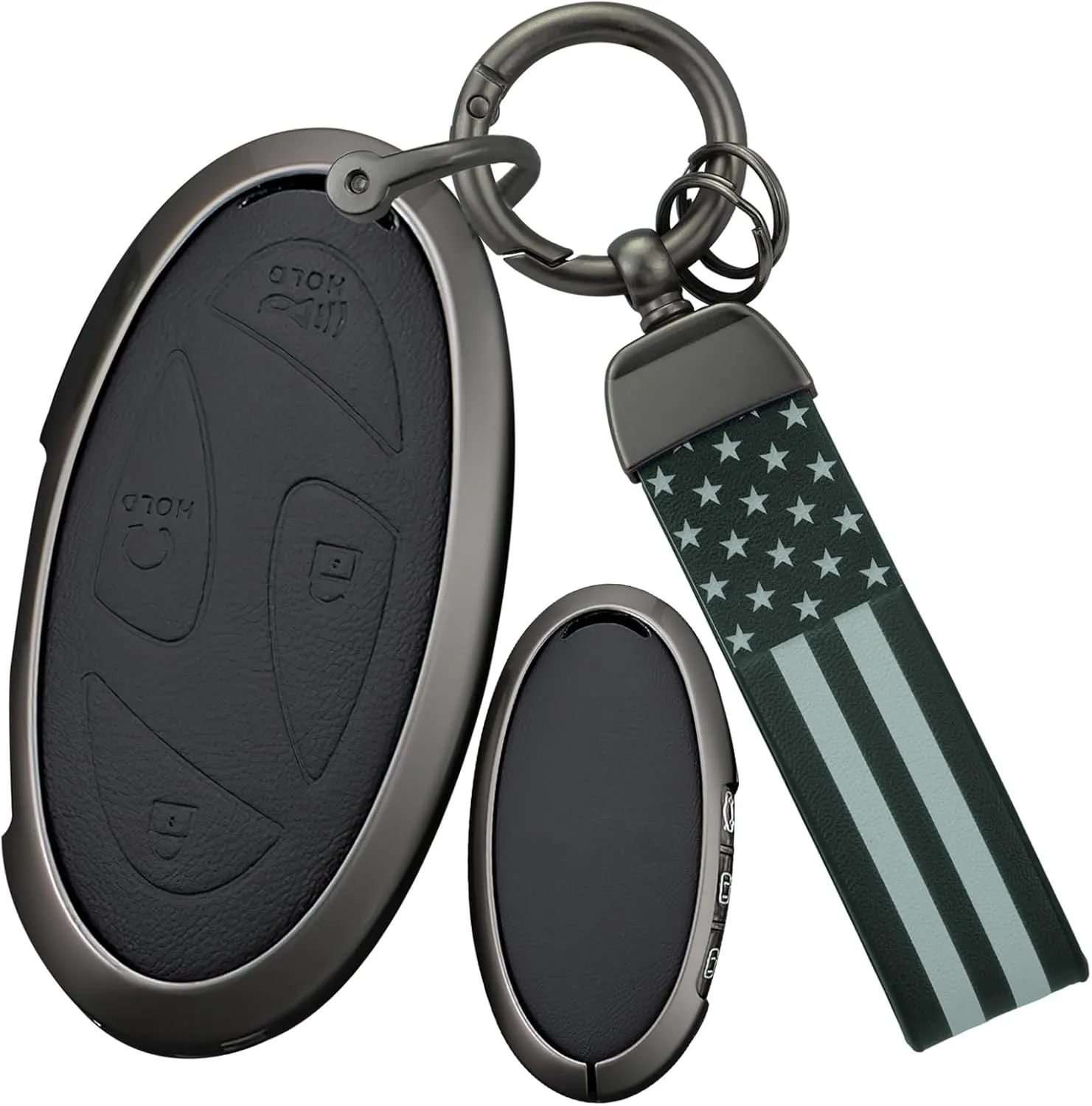 ontto Metal Key Housing Leather Car Key Cover 360 Degree Protection Key Fob Case Compatible with Hyundai Ioniq 6 Grandeur GN7 Kona Elantra 2023 2024 Key Remote,Black with USA Flag Keychain