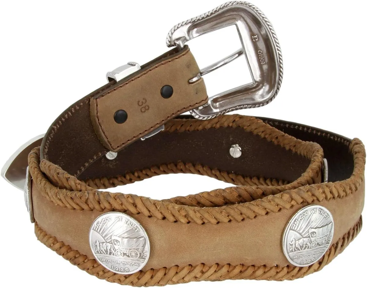 Oregon Trail Coin Conchos Western Leather Scalloped Belt