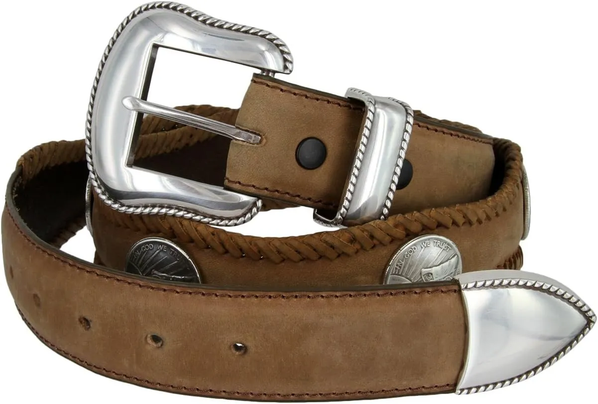 Oregon Trail Coin Conchos Western Leather Scalloped Belt