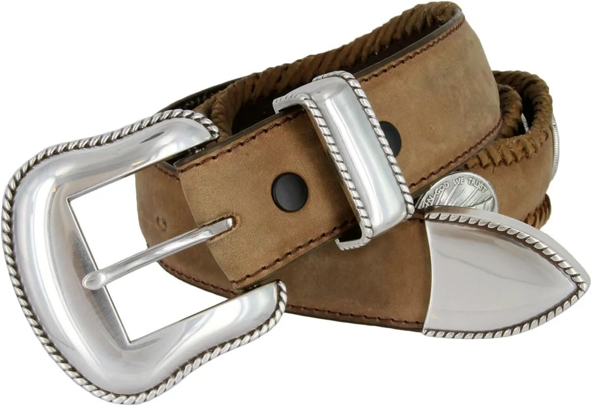 Oregon Trail Coin Conchos Western Leather Scalloped Belt