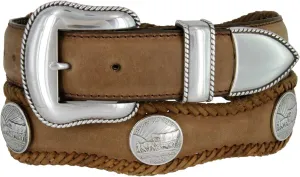 Oregon Trail Coin Conchos Western Leather Scalloped Belt