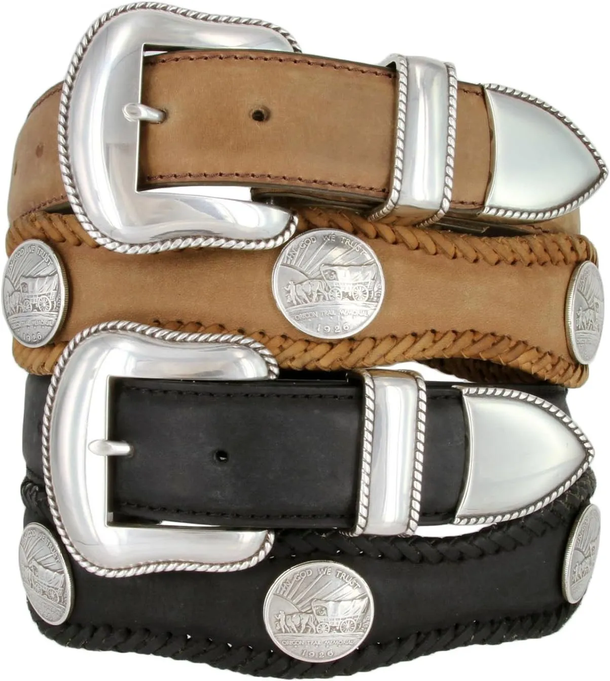 Oregon Trail Coin Conchos Western Leather Scalloped Belt
