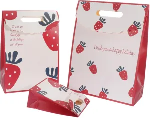 ORFOFE 3Pcs Valentine's Day Strawberry Pattern Paper Present Bags Tote Bags for Parties Weddings and Daily Use Durable and Lightweight for Present Packaging