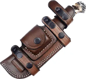 Ottoza Damascus Hunting Knife with Sheath & Ram Horn Handle - Outdoor Knife Survival Knife Bushcraft Knife Camping Knife - Damascus Knife - Damascus Steel Fixed Blade Hunting Knives for Men Horizontal Carry Knife Sheath No:308