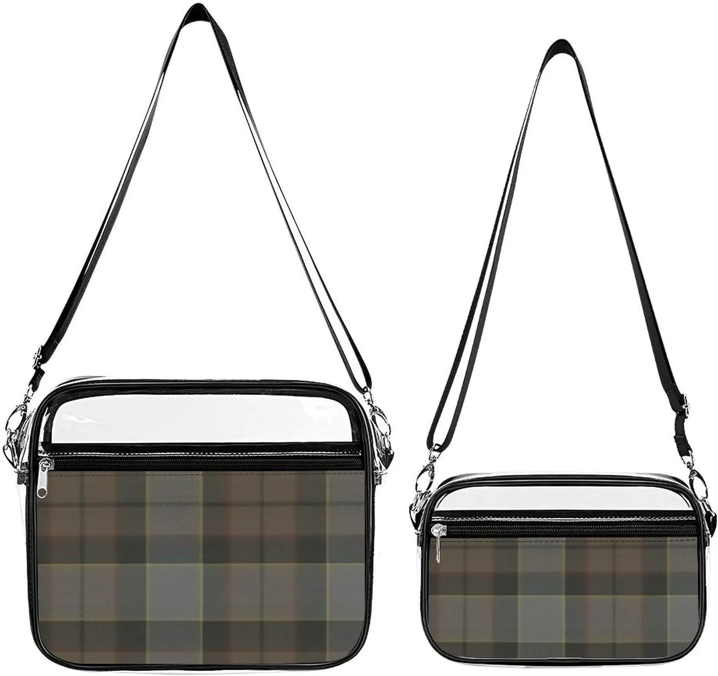 Outlander Fraser Tartan Pattern Transparent Cross Bag Two-piece Set, Fashionable Transparent Bag