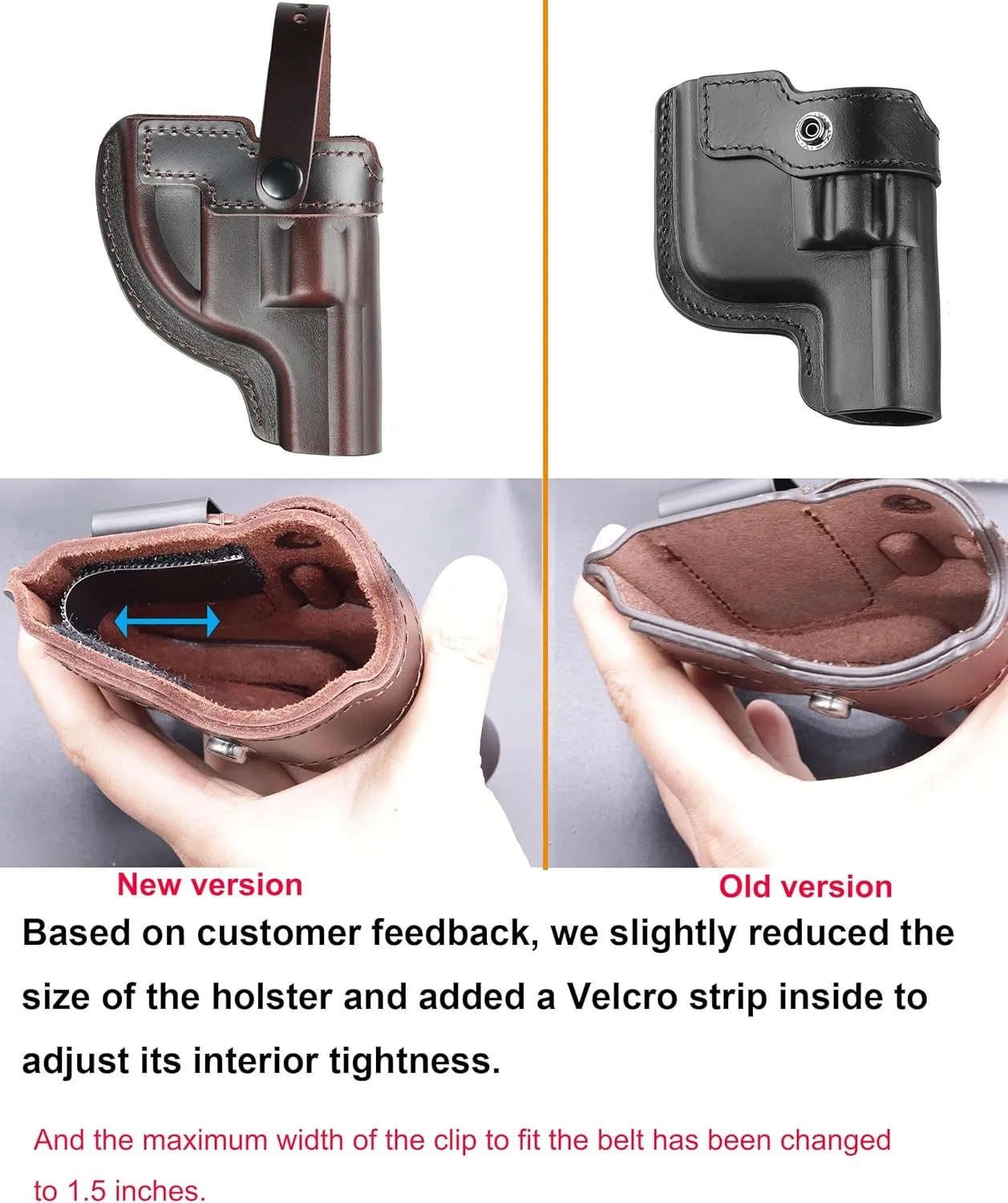 OWB Leather Revolver Holster Fits .38 Special & J Frame Revolvers for Taurus 327/605/856/905 fits S&W 360PD/442/637/640/642 and SP101. Available in 2"/2.25", 2.5"/3" Barrel Options Outside The Belt