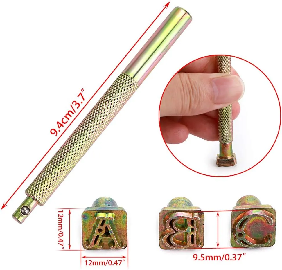 OwnMy Capital Letters Stamp Set, 3/8” / 9.5mm Alphabet Stamp Tools Set Leather Craft Stamping Tools Leather Art Craft Tool (9.5mm - 27pcs)