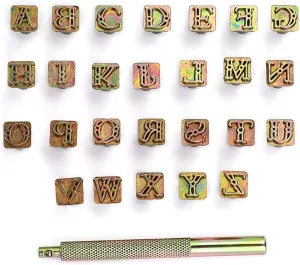 OwnMy Capital Letters Stamp Set, 3/8” / 9.5mm Alphabet Stamp Tools Set Leather Craft Stamping Tools Leather Art Craft Tool (9.5mm - 27pcs)
