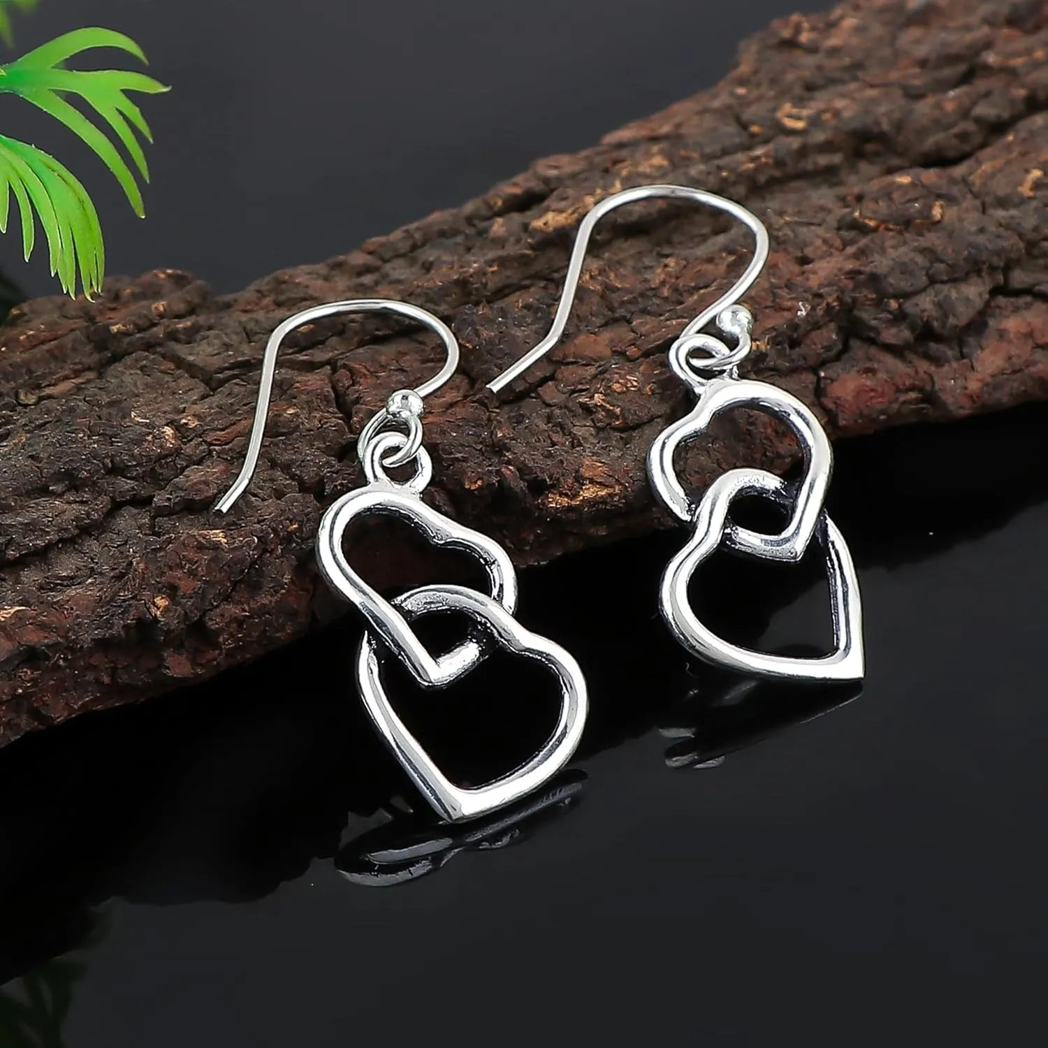 Oxidized 925 Sterling Silver Earring, Inner Heart Earrings for Women, Handmade Filigree Bohemian Jewelry, Designer Fashion Gift Mother's Day