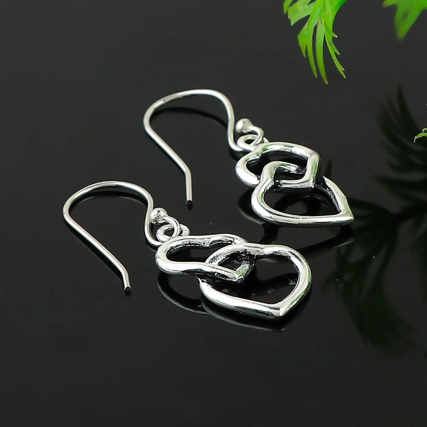 Oxidized 925 Sterling Silver Earring, Inner Heart Earrings for Women, Handmade Filigree Bohemian Jewelry, Designer Fashion Gift Mother's Day