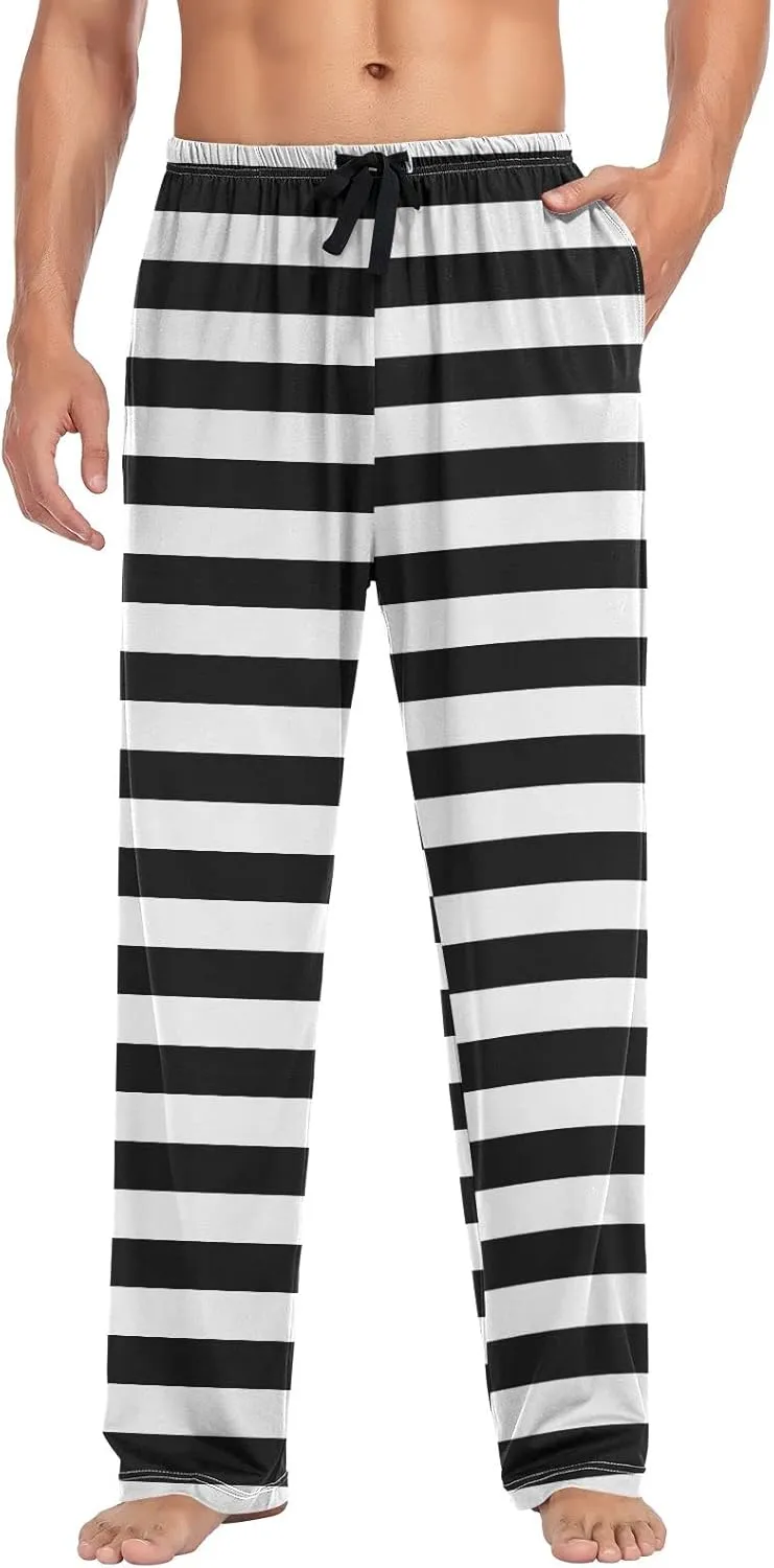 Pajama Pants Mens Lounge Pants Super Soft Pajama Bottoms with Pockets,Retro White and Black Striped