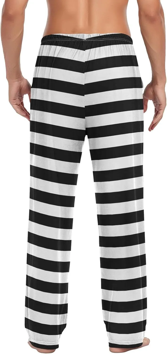 Pajama Pants Mens Lounge Pants Super Soft Pajama Bottoms with Pockets,Retro White and Black Striped