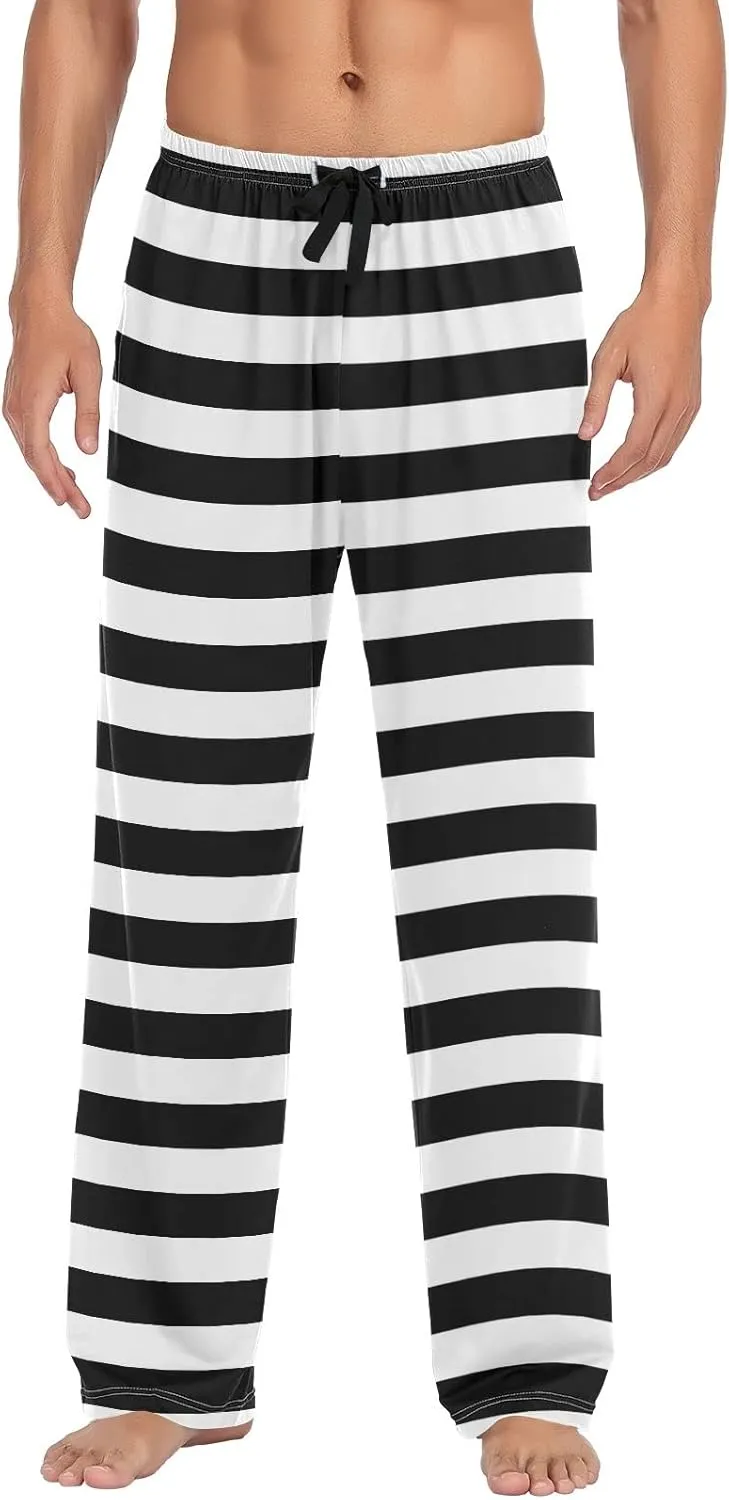 Pajama Pants Mens Lounge Pants Super Soft Pajama Bottoms with Pockets,Retro White and Black Striped