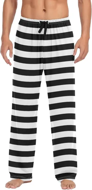Pajama Pants Mens Lounge Pants Super Soft Pajama Bottoms with Pockets,Retro White and Black Striped