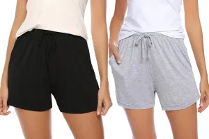Pajama Shorts for Women Cotton Soft Sleep Shorts Casual Elastic Waist Pj Bottoms with Drawstring & Pockets