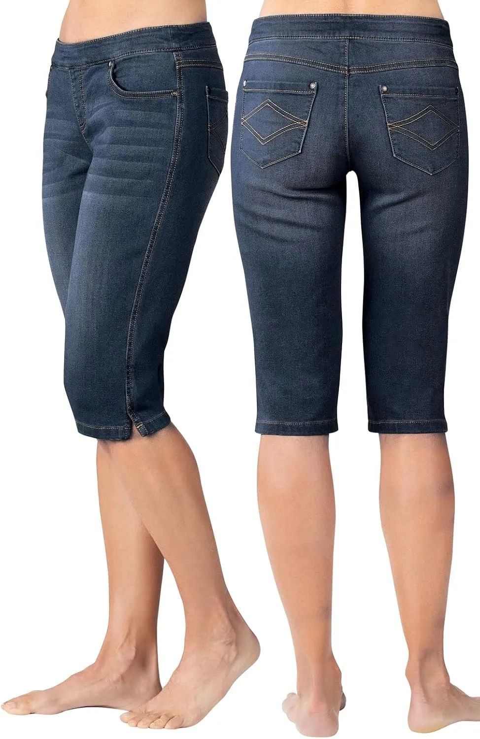PajamaJeans Ladies Bermuda Shorts for Women - Pedal Pushers for Women Knee Length Shorts - Pull on Shorts Women with Pockets