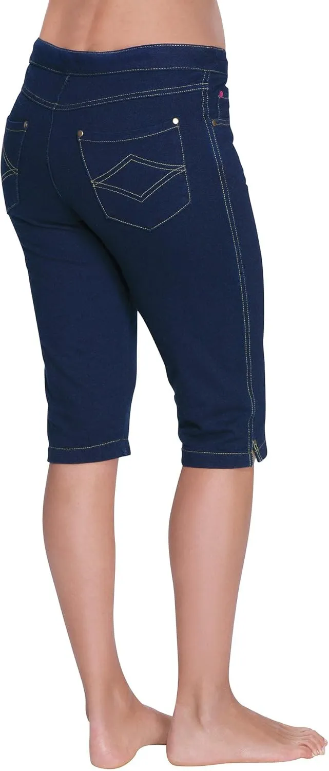 PajamaJeans Ladies Bermuda Shorts for Women - Pedal Pushers for Women Knee Length Shorts - Pull on Shorts Women with Pockets