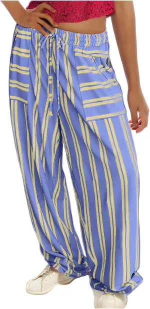 Palazzo Pants for Women Drawstring Stripe Wide Leg Trousers Casual Low Rise Loose Lounge Pants with Pockets