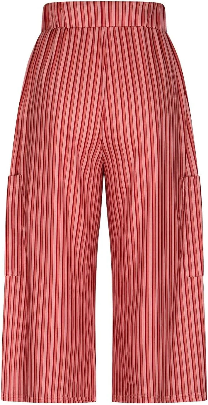 Palazzo Pants for Women Drawstring Stripe Wide Leg Trousers Casual Low Rise Loose Lounge Pants with Pockets