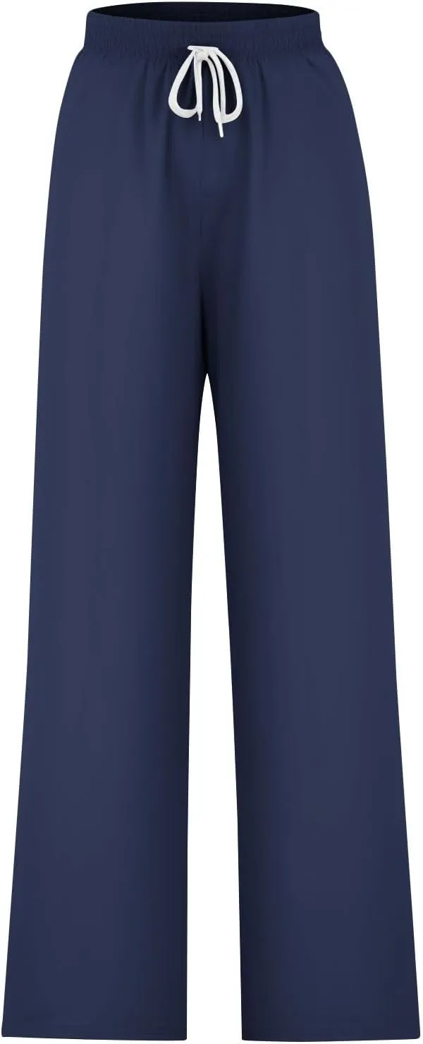 Palazzo Pants for Women Plus Size Tall Fashion Solid Drawstring Wide Leg Pants Straight Barrel Versatile Pants