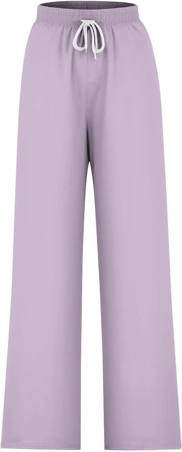 Palazzo Pants for Women Plus Size Tall Fashion Solid Drawstring Wide Leg Pants Straight Barrel Versatile Pants
