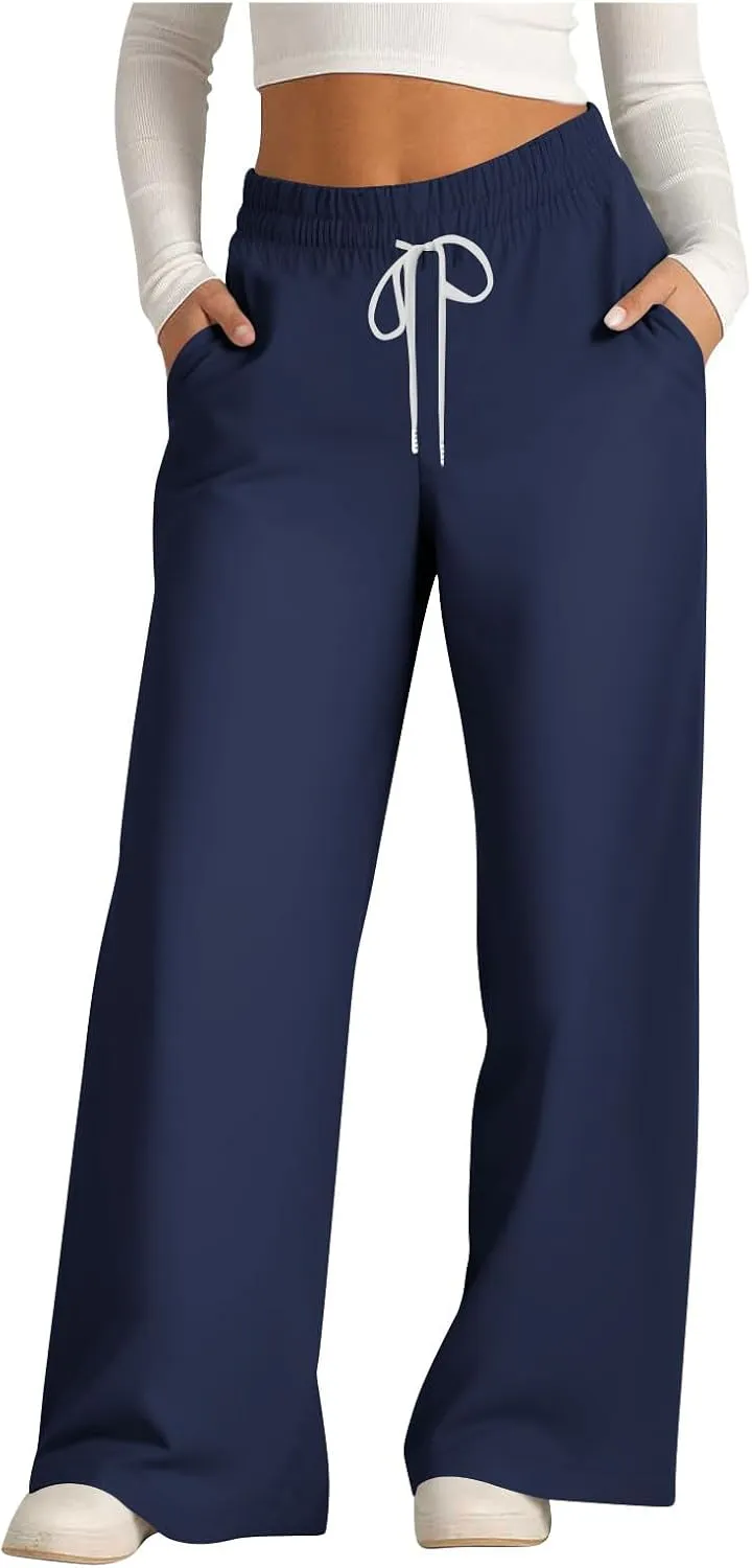 Palazzo Pants for Women Plus Size Tall Fashion Solid Drawstring Wide Leg Pants Straight Barrel Versatile Pants