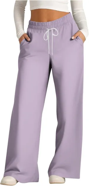 Palazzo Pants for Women Plus Size Tall Fashion Solid Drawstring Wide Leg Pants Straight Barrel Versatile Pants