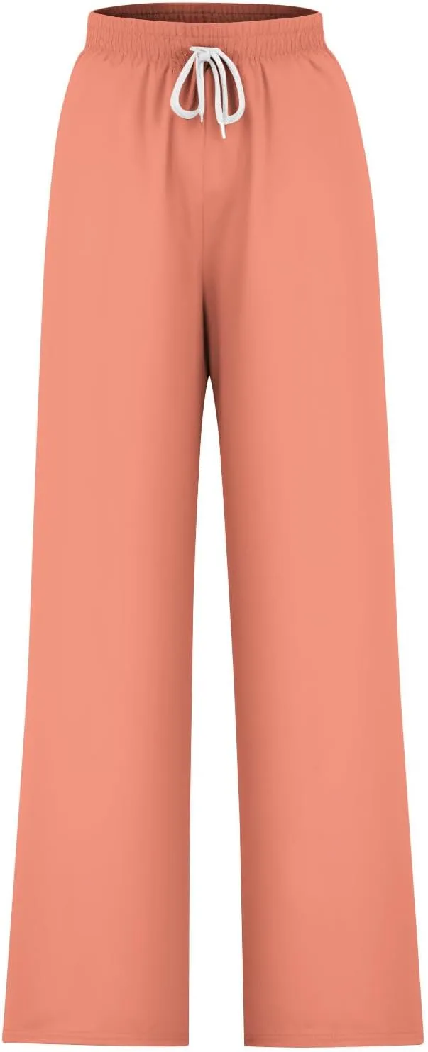 Palazzo Pants for Women Plus Size Tall Fashion Solid Drawstring Wide Leg Pants Straight Barrel Versatile Pants