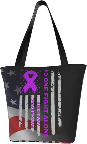 Pancreatic Cancer Awareness America Flag Purple Ribbon Fashion Shoulder Bag Large Capacity For Man Or Woman