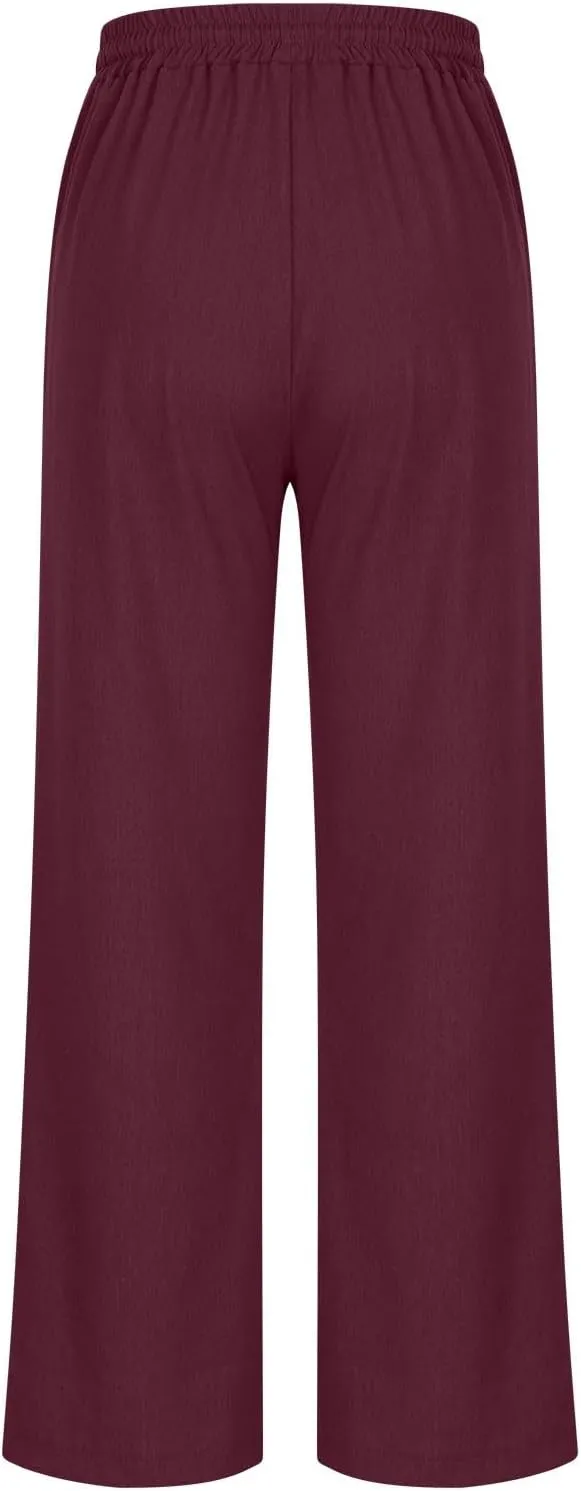 Pants for Women Workout Athletic High Waist Drawstring Palazzo Pants Casual Loose Side Slit Long Lounge Pants with Pockets
