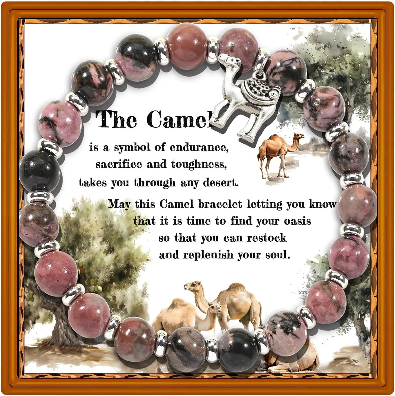 PARTNER Camel Inspirational Christmas Birthday Gifts for Women Unique Natural Stone Beaded Bracelets for Women Meaningful Animal Jewelry for Camel Lovers