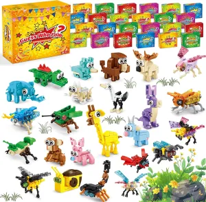 Party Favors for Kids - 24 Pack 72 Kinds of Animals Building Block Toy Goodie Bags Classroom Carnival Prizes Stuffers Easter Gifts Building Set, Christmas Birthday Gift for Boys Girls Ages 6-12