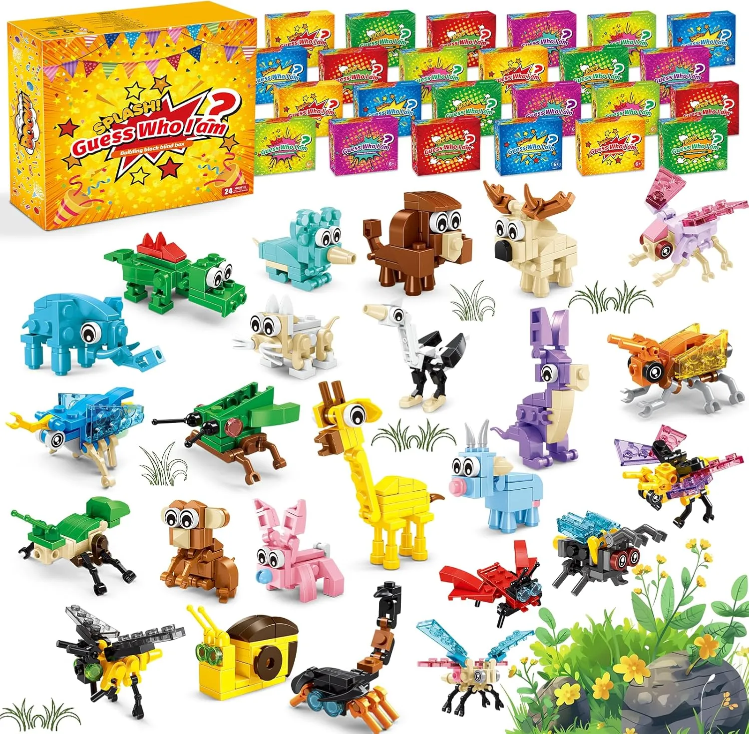 Party Favors for Kids - 24 Pack 72 Kinds of Animals Building Block Toy Goodie Bags Classroom Carnival Prizes Stuffers Easter Gifts Building Set, Christmas Birthday Gift for Boys Girls Ages 6-12