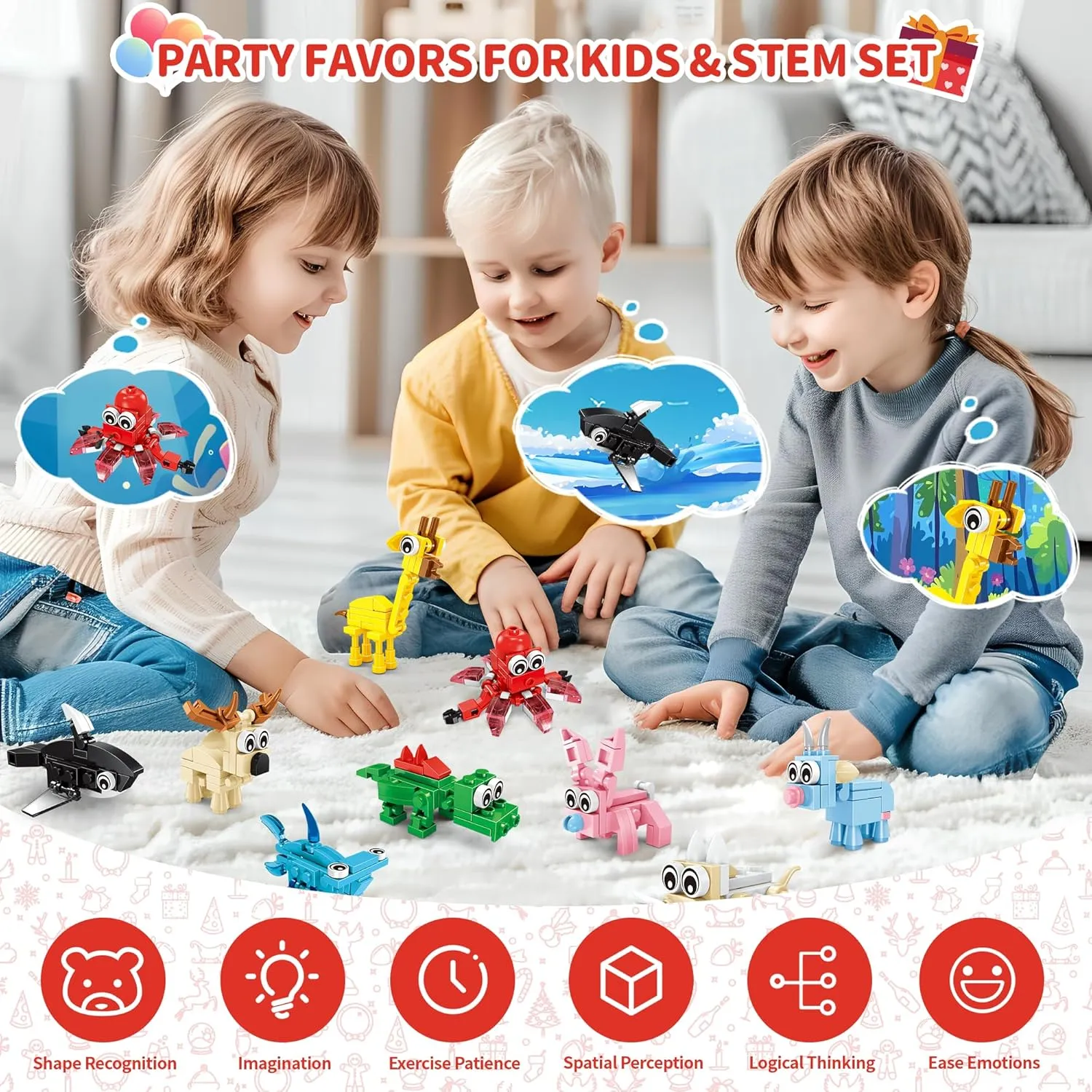 Party Favors for Kids - 24 Pack 72 Kinds of Animals Building Block Toy Stocking Stuffers Classroom Prizes Goodie Bags Easter Gifts Building Set, Christmas Birthday Gift for Boys Girls Ages 6-12 