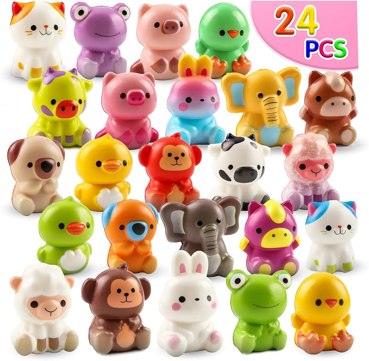 Party Favors for Kids 24PCS Animal Squishy Toys,Goodie Bag Stuffers for Kids,Pinata Stuffers,Birthday Gifts for Boys & Girls,Treasure Chest Prizes,Classroom Prizes