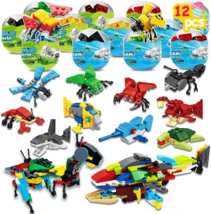 Party Favors for Kids 4-8 8-12 Mini Building Blocks Toys with 12pcs Insect & Sea Animals Goodie Bags Stuffers Pinata Classroom Prize Box Fillers Birthday Party Supplies for Boys Girls
