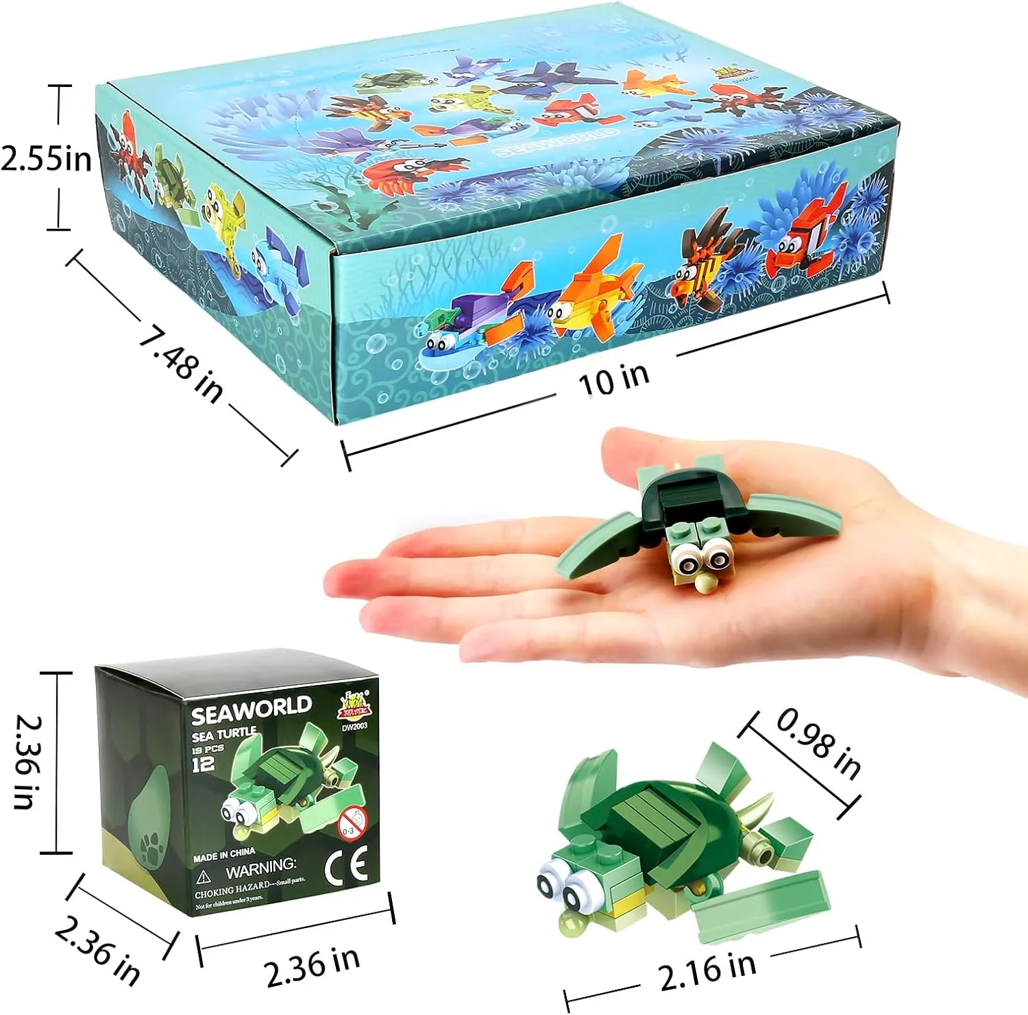 Party Favors for Kids Goodie Bags ,12PCS Mini Building Blocks Ocean Animal, Sea Creatures Building Blocks Set，Building Sets Stem Toys for Birthday Party Gift,Goodie Bags, Prize,Cake Topper