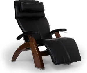 Perfect Chair Human Touch PC-420 Classic Manual Plus Series 2 Walnut Wood Base Zero-Gravity Recliner - Black Premium Leather