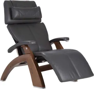 Perfect Chair Human Touch PC-420 Manual Zero Gravity Recliner Supreme Upholstery Package Walnut Wood Stain - Gray Premium Leather
