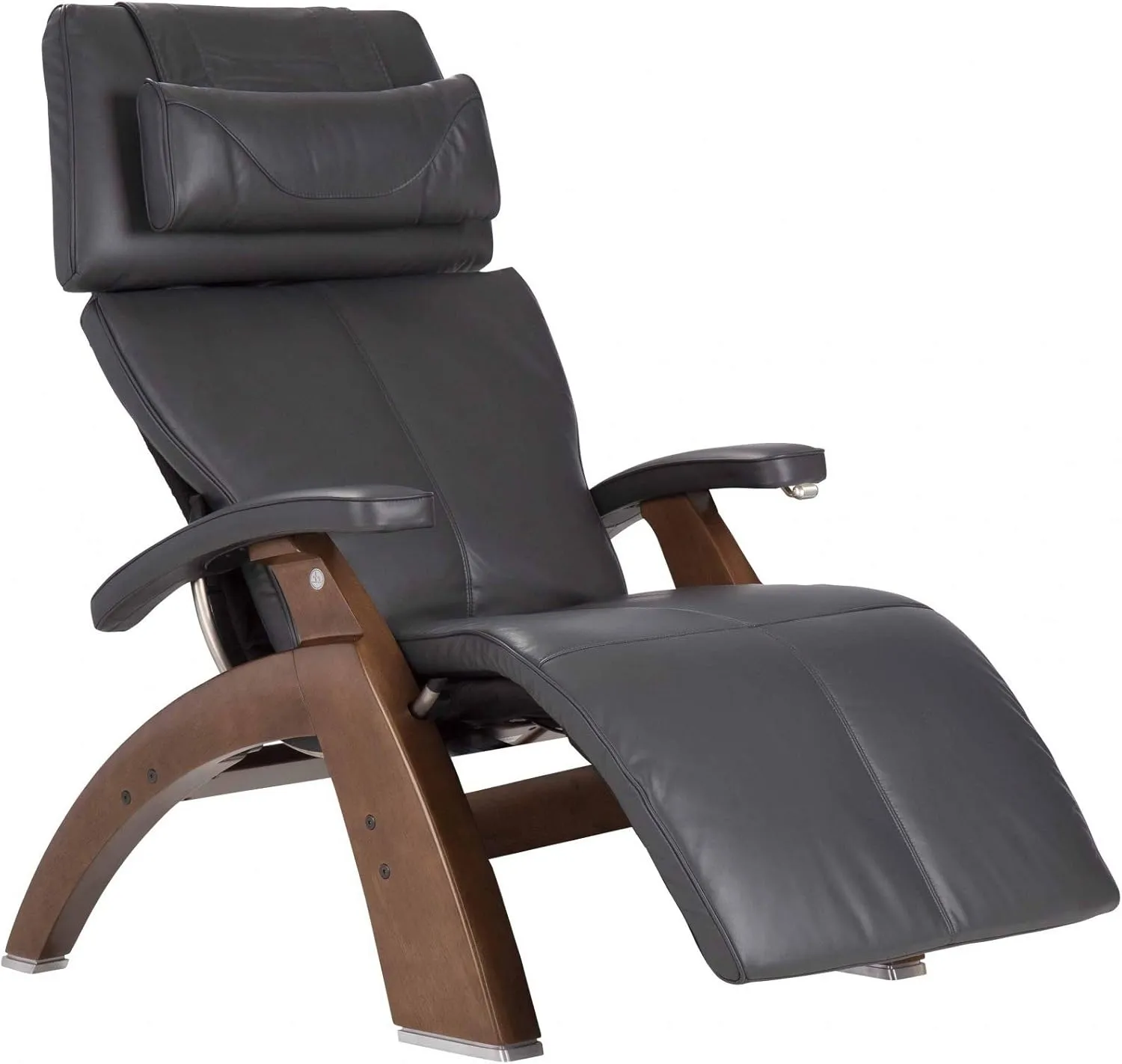 Perfect Chair Human Touch PC-420 Manual Zero Gravity Recliner Supreme Upholstery Package Walnut Wood Stain - Gray Premium Leather