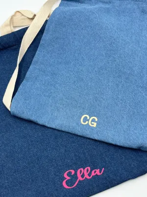 Personalised Denim Drawstring Bag