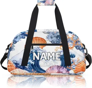 Personalized Custom Gym Bag for Women Men Carry on Nautical Coastal Travel Duffel Tote Starfish Seashell Overnight Workout Weekender Bag