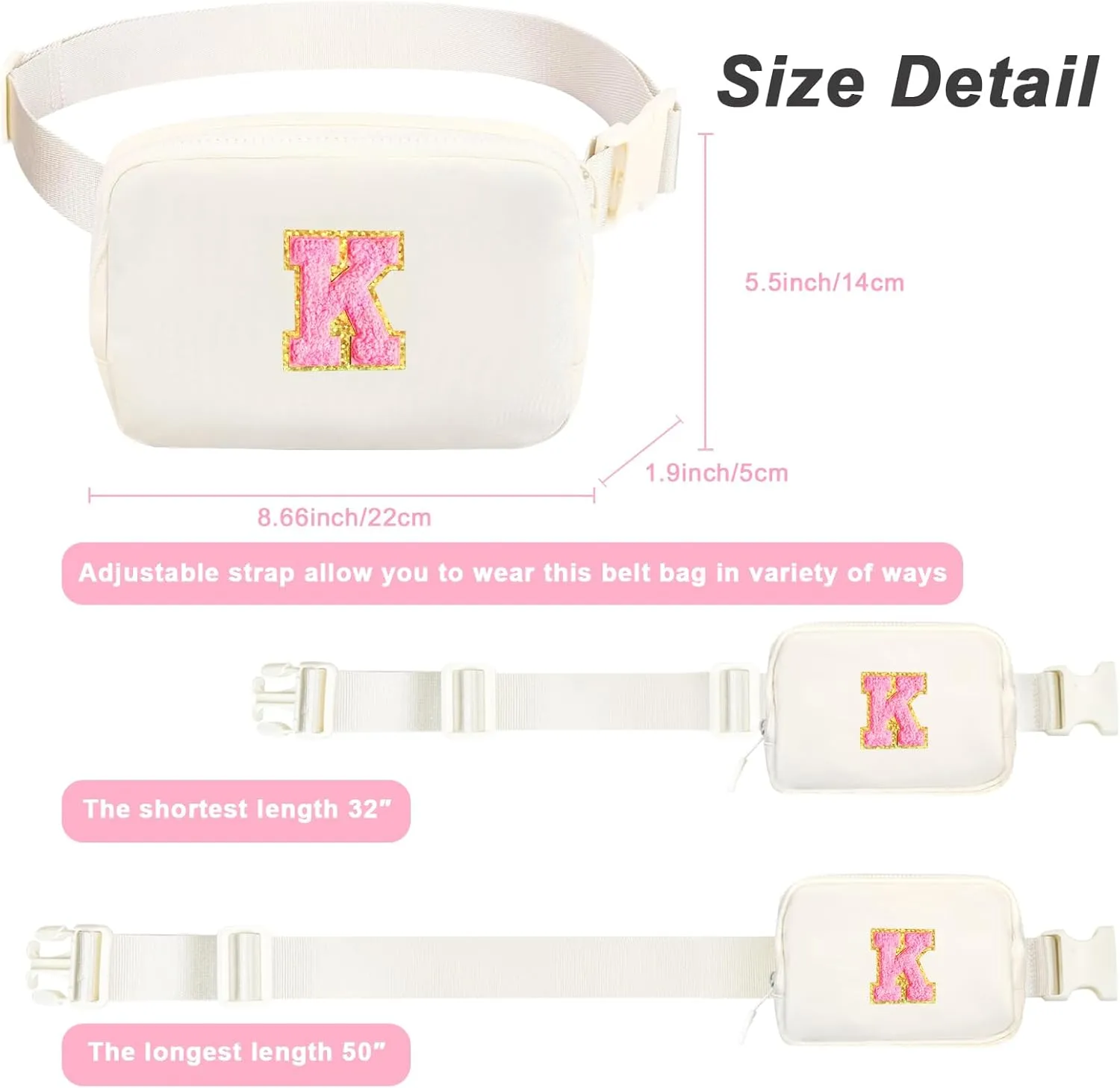 Personalized Fanny Pack for Girls, Gift Sets for Teen Girls, Birthday Gifts for 4 5 6 7 8 9 10 11 12 13 Year Old Girl, Initial Crossbody Bag Belt Bag for Girl Kids (K)