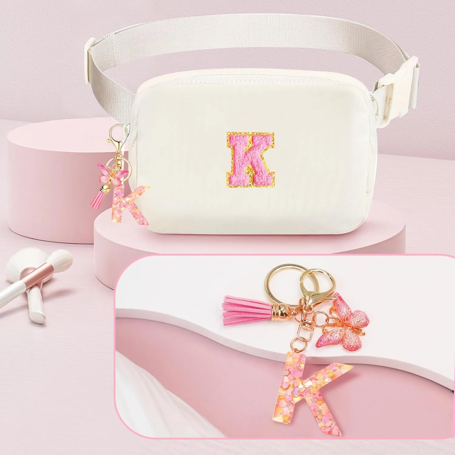 Personalized Fanny Pack for Girls, Gift Sets for Teen Girls, Birthday Gifts for 4 5 6 7 8 9 10 11 12 13 Year Old Girl, Initial Crossbody Bag Belt Bag for Girl Kids (K)