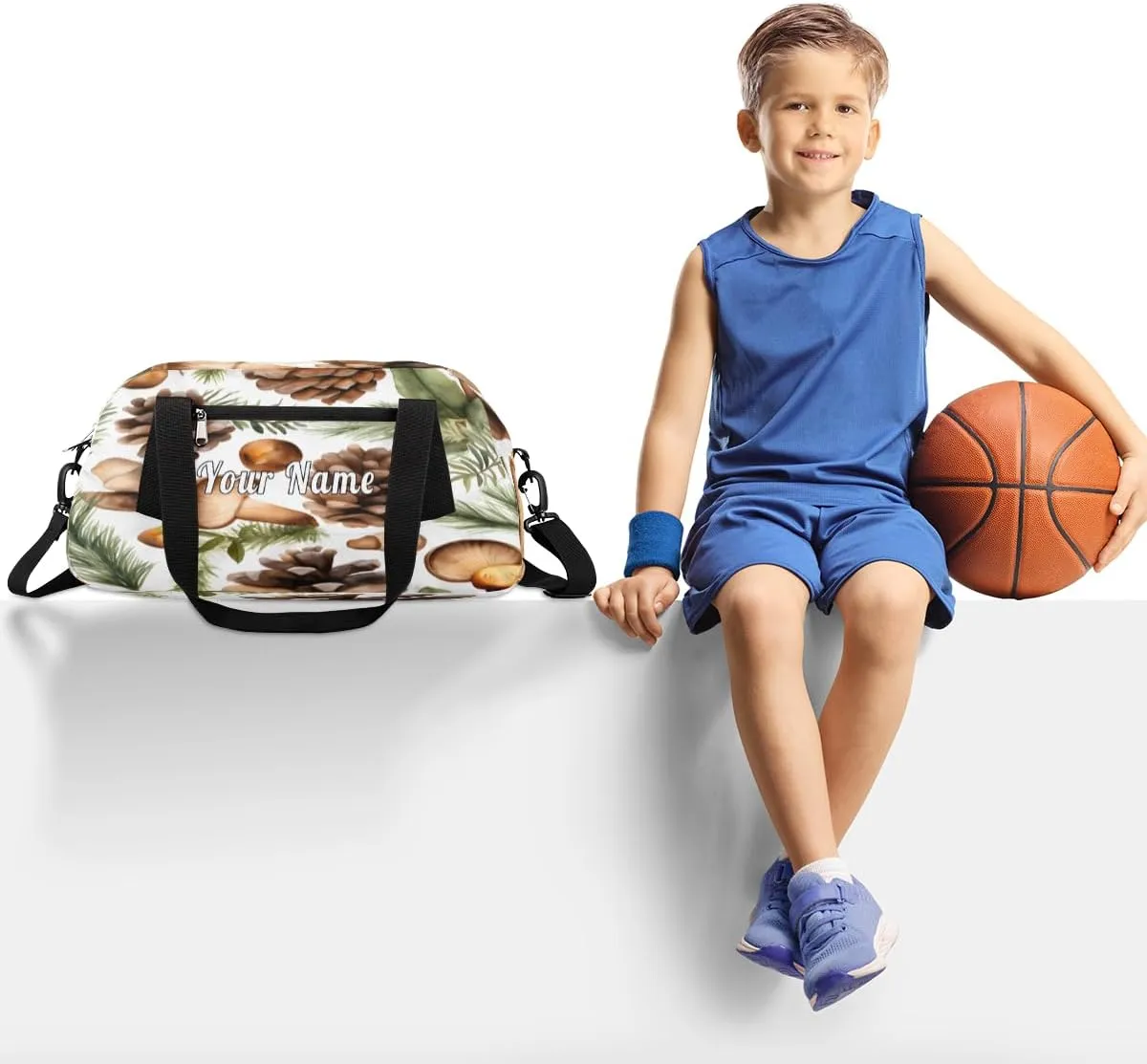 Personalized Kids Duffel Bag Forest Nuts Pattern,Custom Sport Gym Bag for Boys Girls,WWeekender Overnight Bags Travel Duffel Bag,Customized Kids Gift