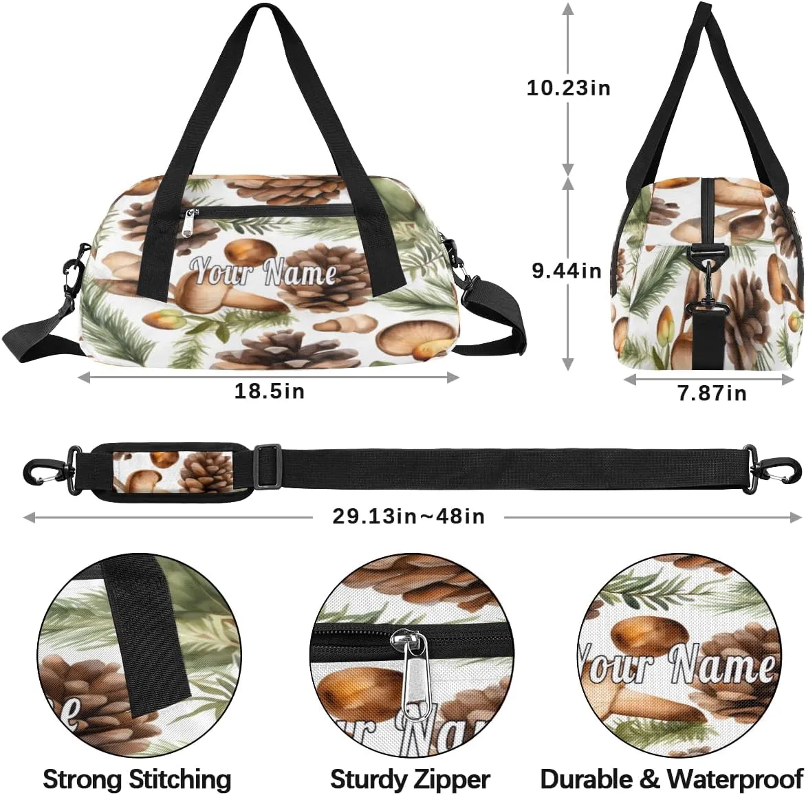 Personalized Kids Duffel Bag Forest Nuts Pattern,Custom Sport Gym Bag for Boys Girls,WWeekender Overnight Bags Travel Duffel Bag,Customized Kids Gift