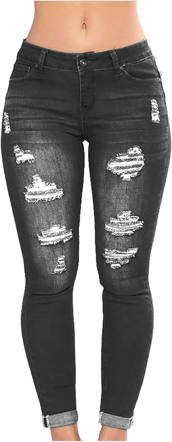 Petite Jeans for Women Ripped Jeans Curvy Slim Fit Butt Lifting Denim Skinny Jeans Skinny Stretchy Denim Pants