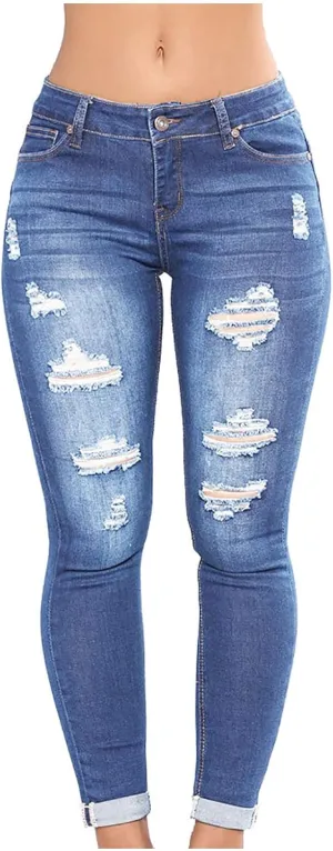 Petite Jeans for Women Ripped Jeans Curvy Slim Fit Butt Lifting Denim Skinny Jeans Skinny Stretchy Denim Pants