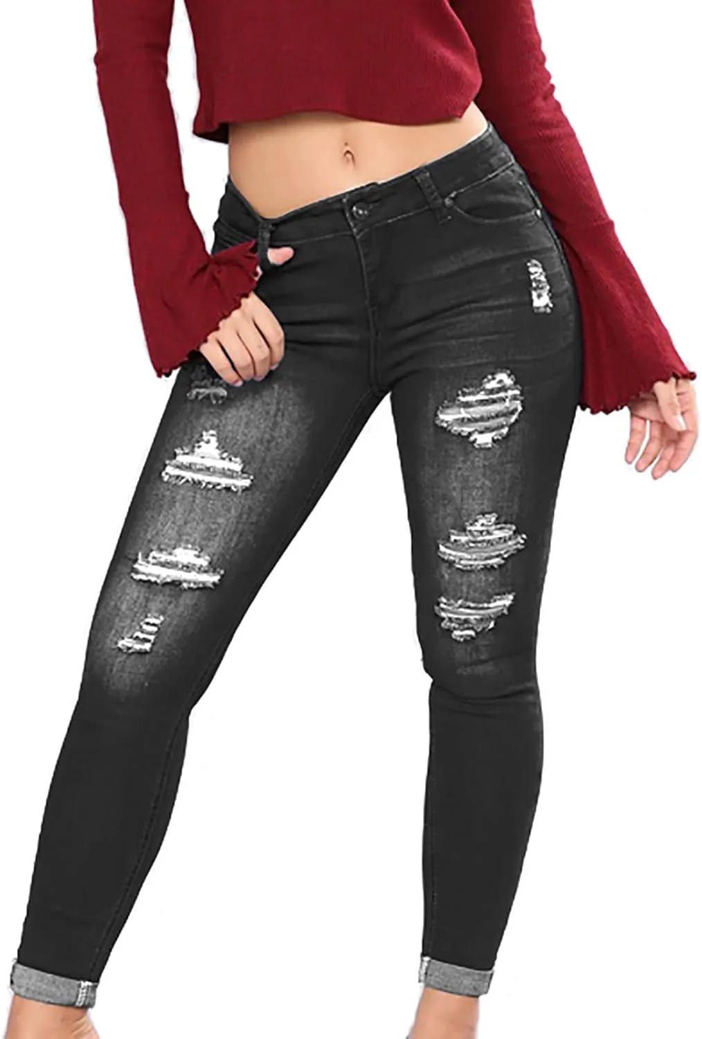 Petite Jeans for Women Ripped Jeans Curvy Slim Fit Butt Lifting Denim Skinny Jeans Skinny Stretchy Denim Pants