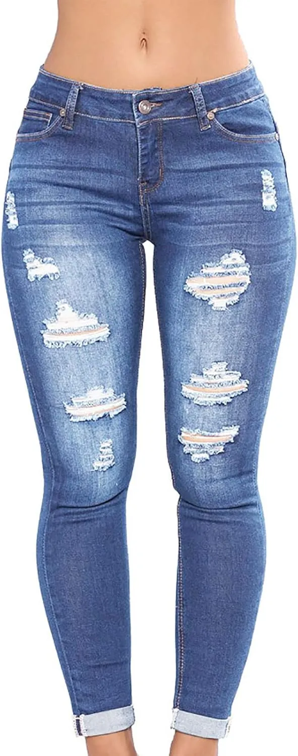 Petite Jeans for Women Ripped Jeans Curvy Slim Fit Butt Lifting Denim Skinny Jeans Skinny Stretchy Denim Pants